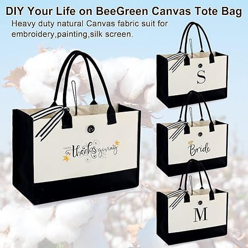 Miniatura 4 de BeeGreen Bride Canvas Tote Bags Bulk Personalized Gifts for Women 3 6 12 8 Pack Blank Plain Birthday gifts Beach Bags, wholesale for DIY Wedding