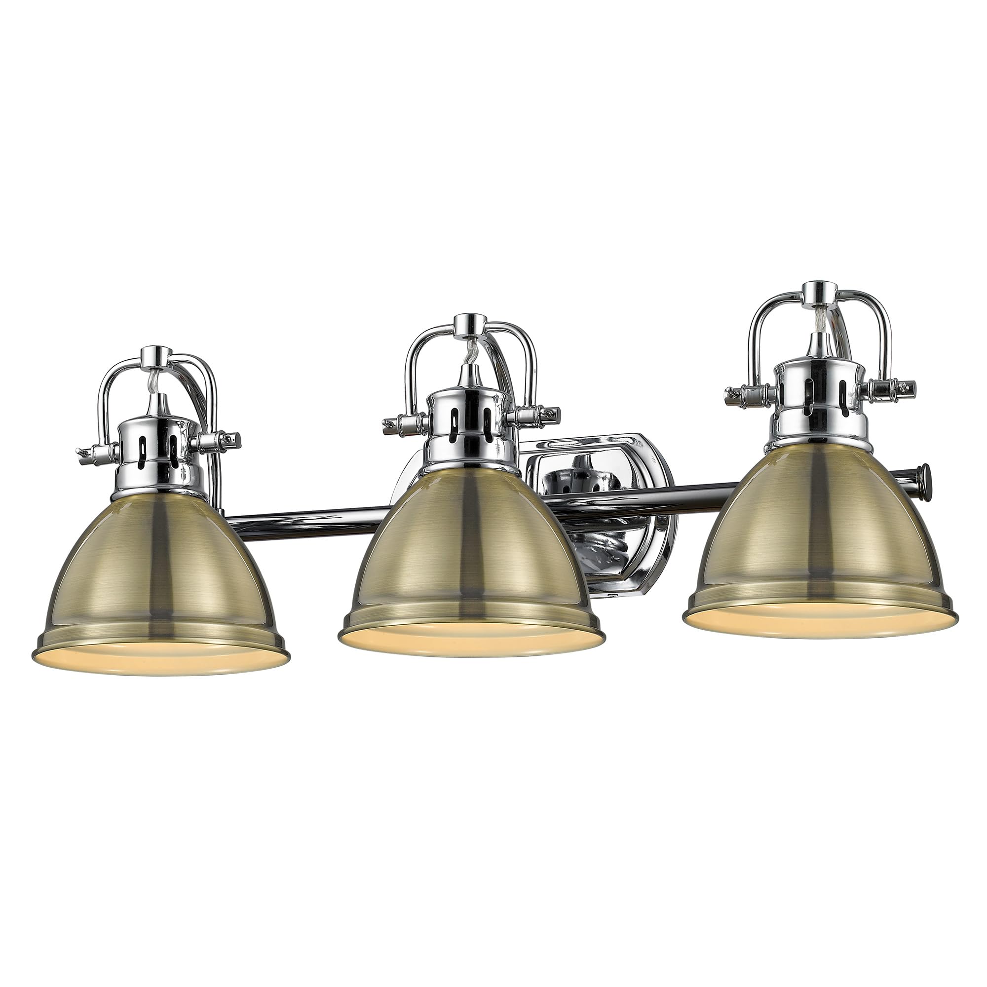 Golden Lighting 3602-BA3 CH-AB Duncan Bath Vanity, Transitional, Chrome with Aged Brass Shades