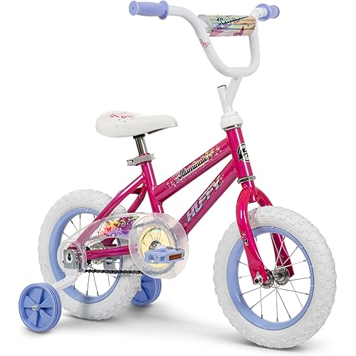 Huffy Illuminate Bike for Girls, 12/16/20 Inch Size Options, Ages 3+ Years Old, Removable Training Wheels (12" and 16" Only), Multiple Color Options, Easy Assembly, Streamers, Adjustable Seat, Durable