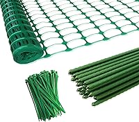 MaWGcowerd 40" x 100' Green Plastic Garden Safety Fence with 25 Steel Stakes & 100 Zip Ties - Snow Fence for Patio, Garden Netting