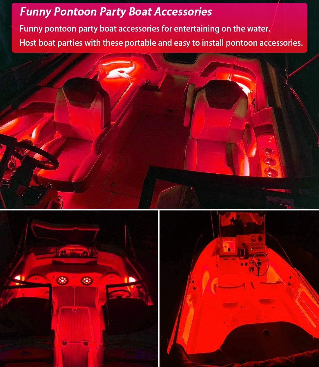 Seaponer Pontoon Boat Light, Marine Led Light Strip for Duck Jon Bass Boat Sailboat Kayak Flex Lighting for Boat Deck Light Accent Light Courtesy Interior Lights Fishing Night, Red, 12v