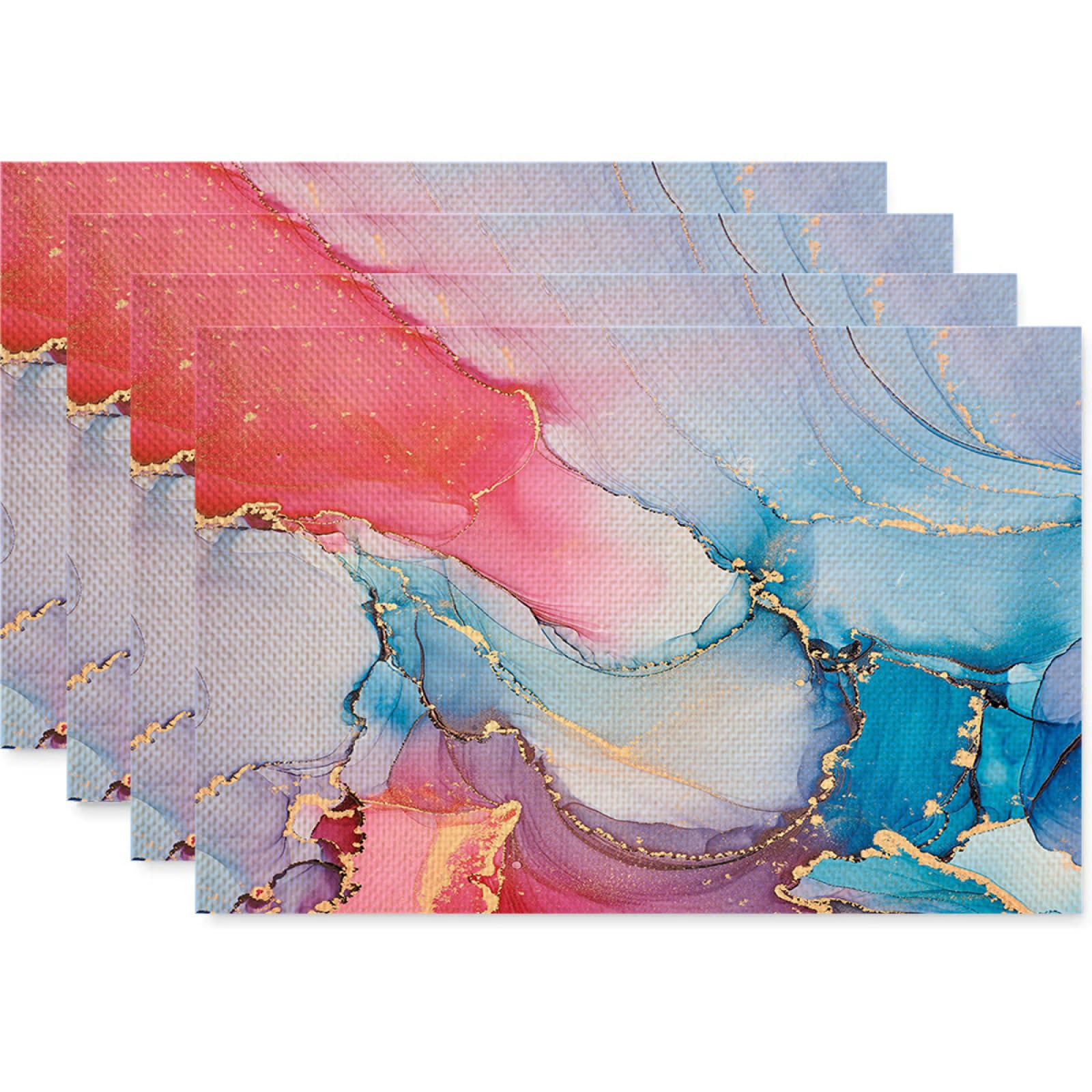 Mantel Individual Plastico Rosa Azul Juego de 6 Salvamanteles Individuales PVC,Mantel Individual, Resistentes al Calor Antideslizante,45x30cm para Cocina, Manteles Antimanchas
