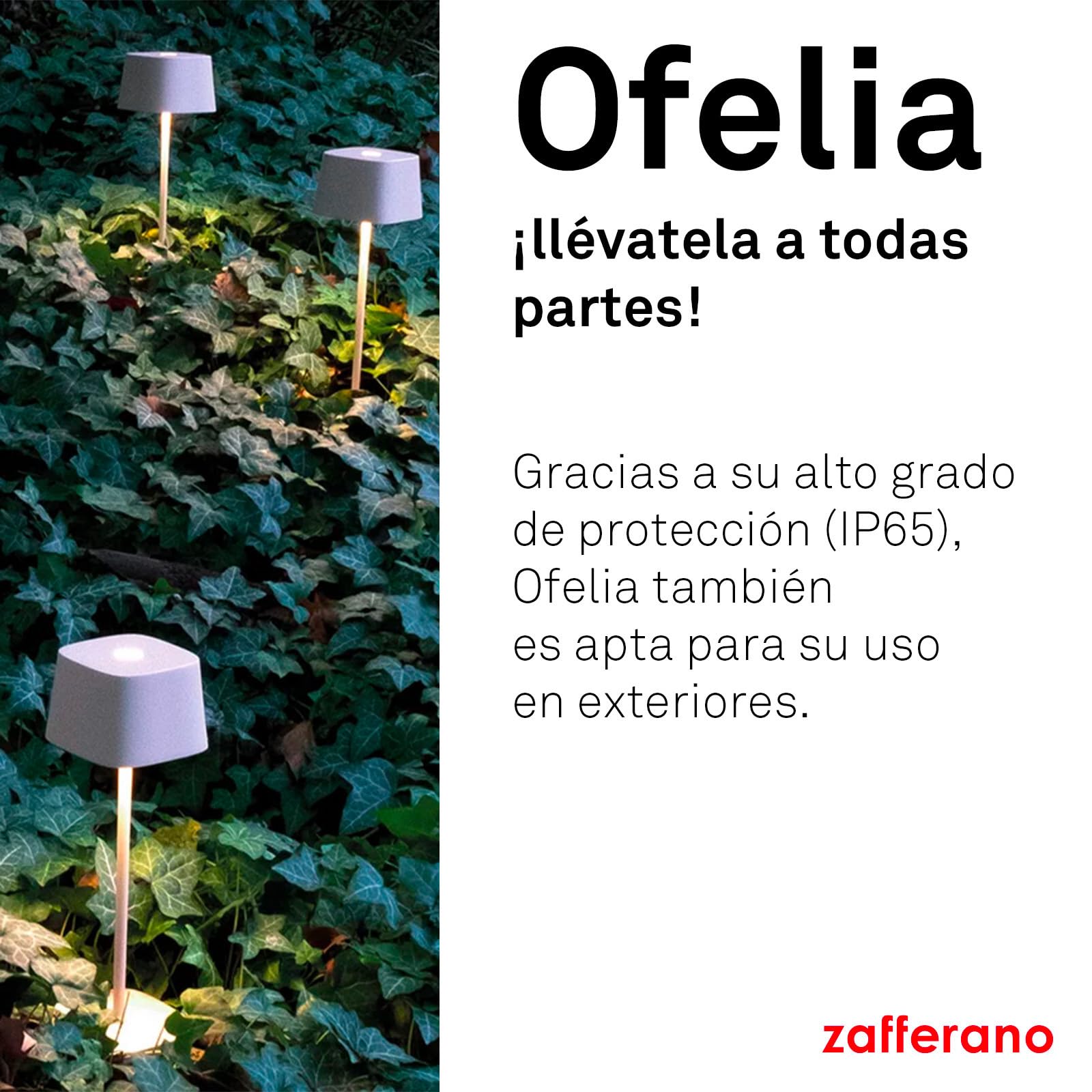 Zafferano, Lámpara Ofelia, Lámpara de Mesa Recargable e Inalámbrica con Control Táctil, También Adecuada como Lámpara de Exterior, Atenuador, 2200-3000 K, Altura 29 cm, Color Arena