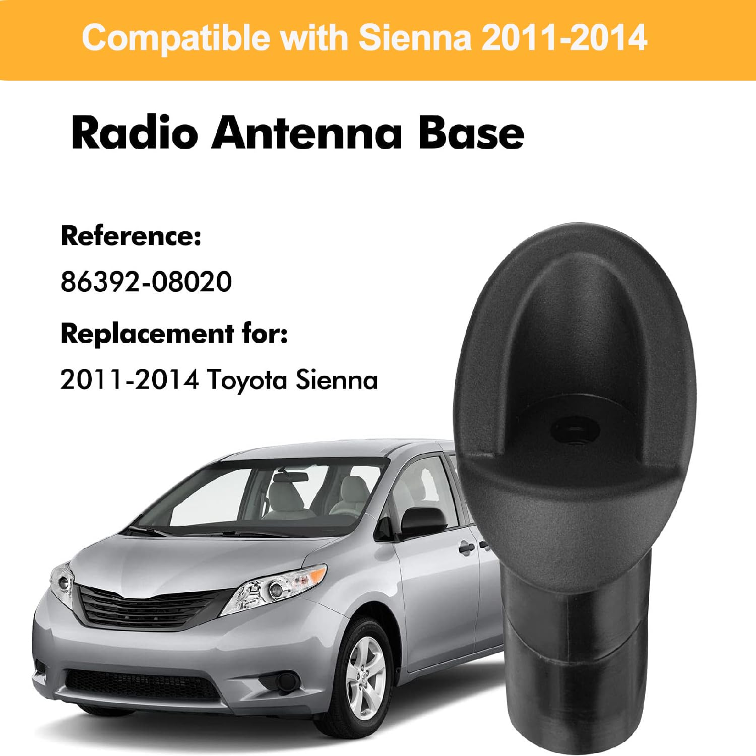 Antenna Base Grommet for Toyota Sienna- 2011 2012 2013 2014 Accessories- Replacement 86392-08020 Antenna Adapter Ornament Mounted Base Bezel, Black