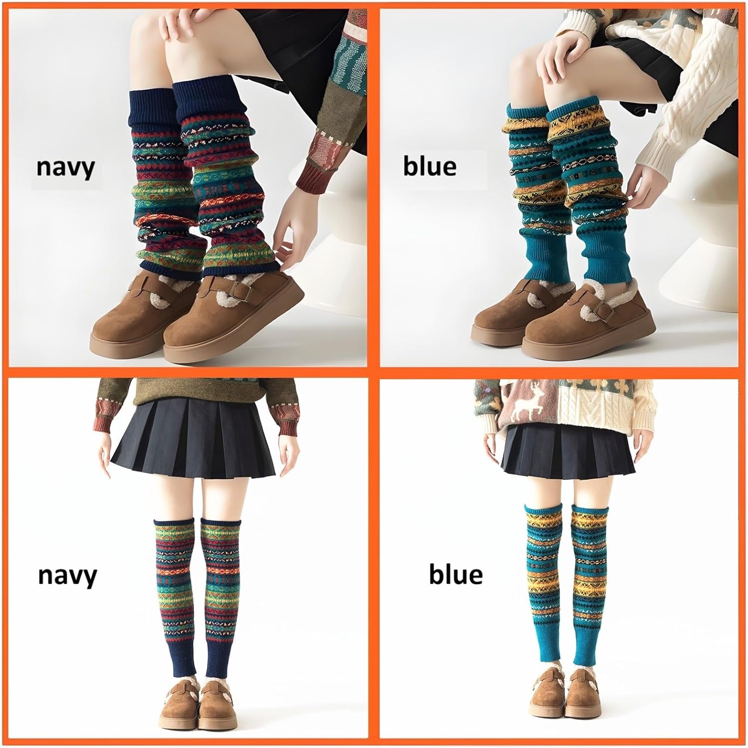 2 Pairs Leg Warmers for Women, Boho Bohemian Style Cable Knitted Thicker Warm in Winter for Party Sports, - Image 5