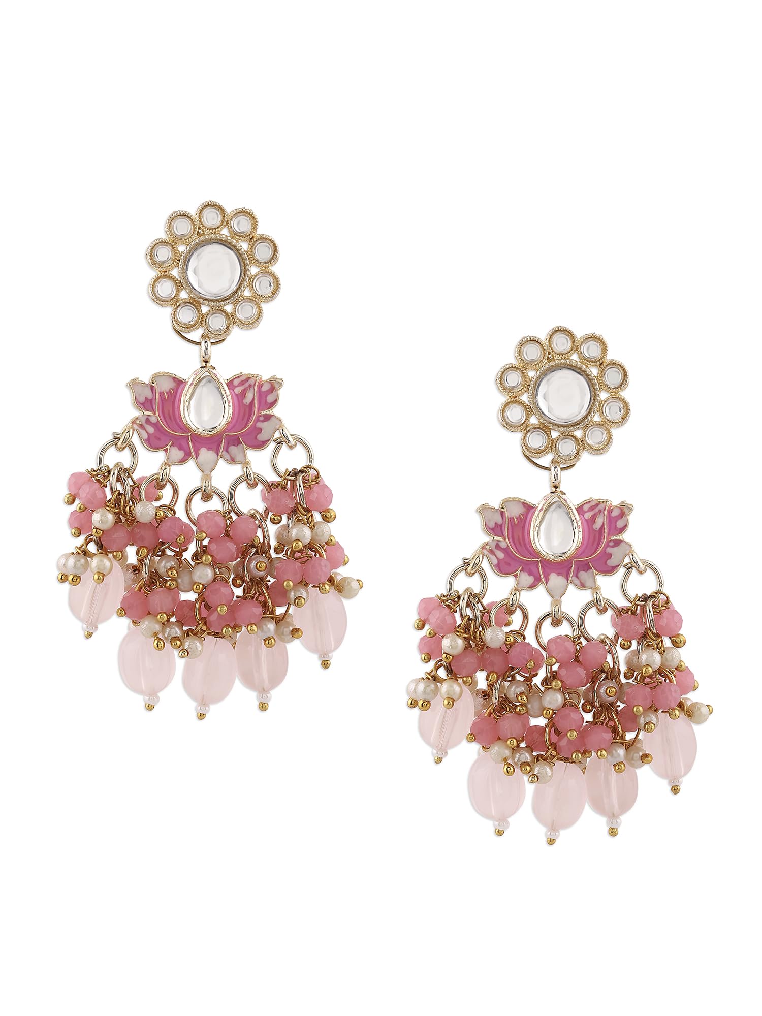 Zaveri Pearls Pink Enamel Lotus Crystal Cluster Drops Kundan Dangle Earring For Women-ZPFK16508 (B0CKLBRMV4) Amazon Price History, Amazon Price Tracker