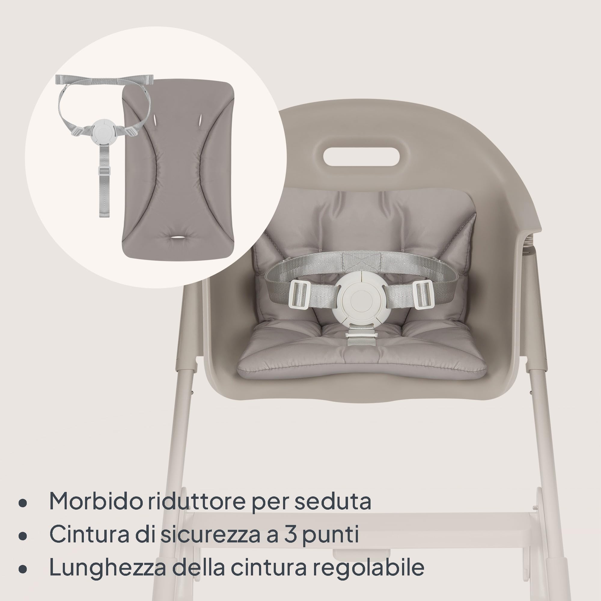 Lionelo BENY Seggiolone Pappa 6 mesi - 3 Anni Vassoio Scorrevole 2 Posizioni, Seggiolone Evolutivo con Poggiapiedi Regolabile con una Mano, Cinture 3 Punti, Facile da Pulire, Cuscino Lavabile