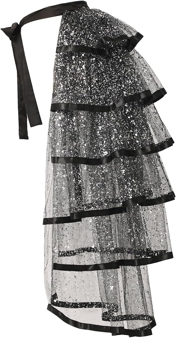 Steampunk Sparkle Sequin Tulle Tutu Bustle Skirts 6 Layer Overskirt Tie-on Belt