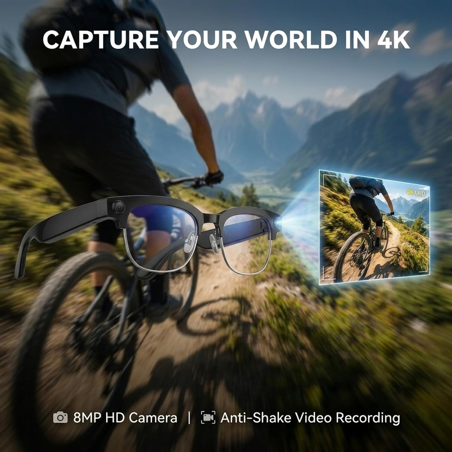 AI Smart Glasses with 4K Camera and Bluetooth Speaker, Open Ear Audio Glasses with ChatGPT Voice Assistant, Real-Time Translation, Video Recording Camera Glasses for Men Women Wearable Tech