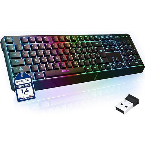 KLIM Chroma Wireless Keyboard – RGB Backlit Gaming, Rechargeable Battery, PC Keyboard, Durable & Water-Resistant, Compatible with PS4, PS5 & Mac - Black