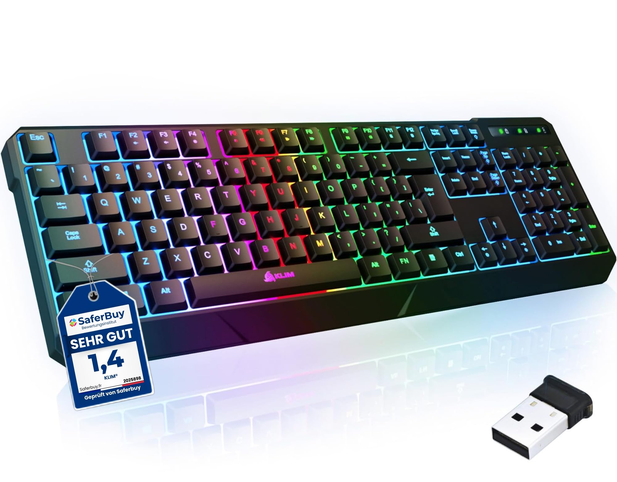 KLIM Chroma Wireless Keyboard – RGB Backlit Gaming, Rechargeable Battery, PC Keyboard, Durable & Water-Resistant, Compatible with PS4, PS5 & Mac - Black