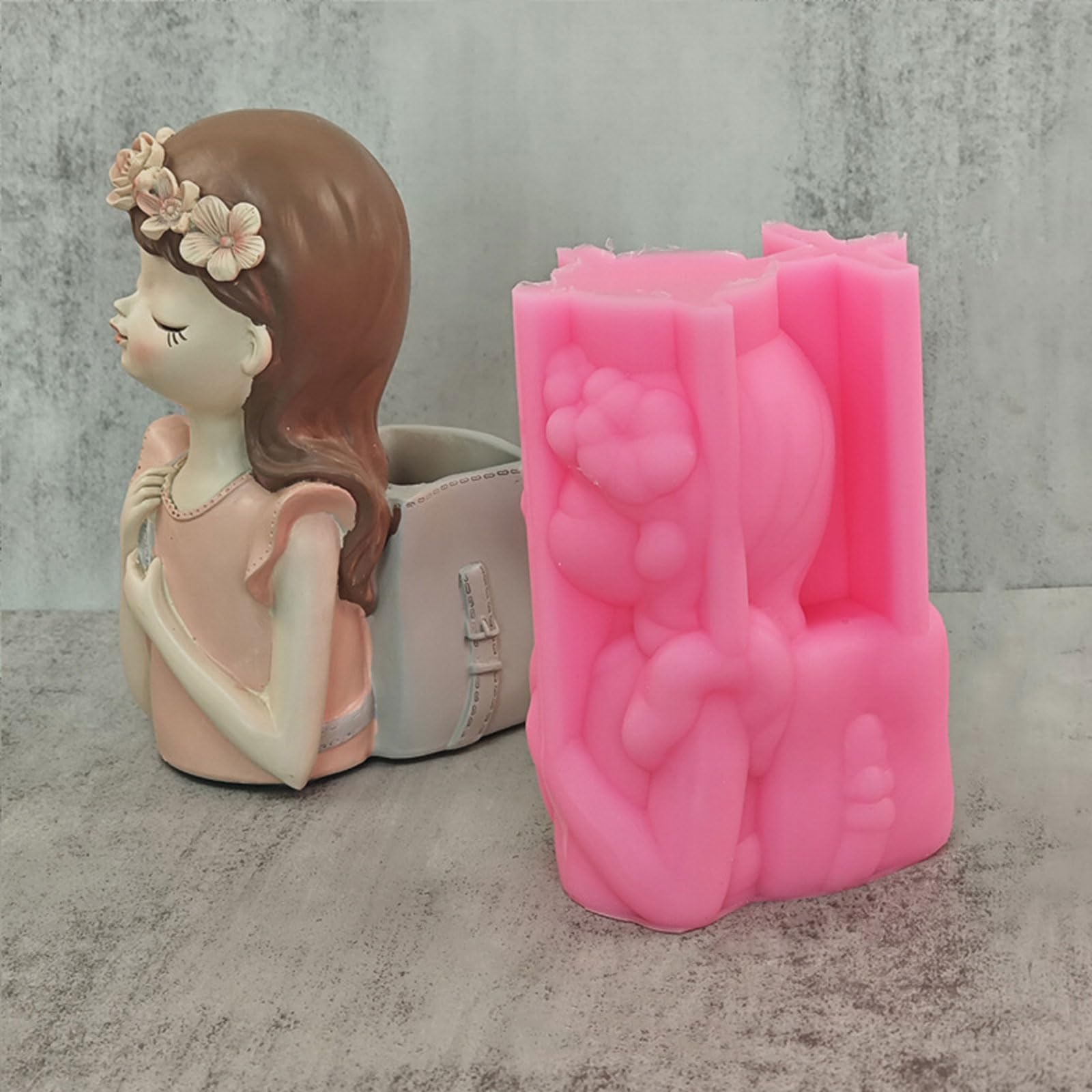 Ragazza Gesso Stampo in Silicone Fai da te Piante grasse Vaso fiori in cemento Vaso Gesso Stampo in cemento Argilla Portacandele Vaso fiori Stampi in resina Silicone