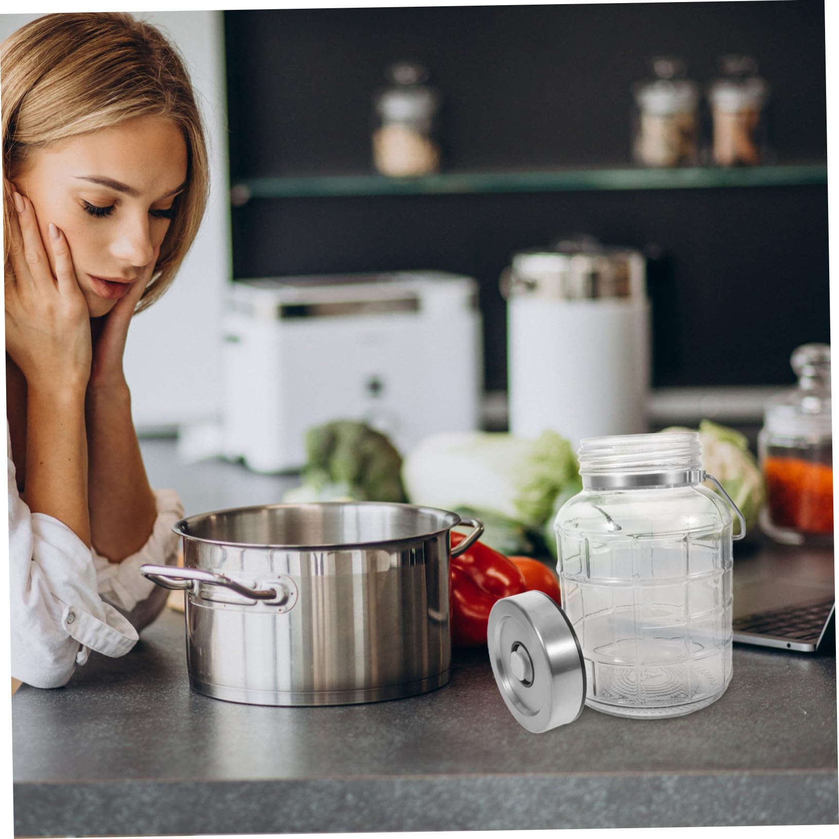 MAGICLULU contenedor de almacenamiento de alimentos Contenedores tarros de especias con tapa tarro de fermentación jarra de almacenamiento de granos Transparent