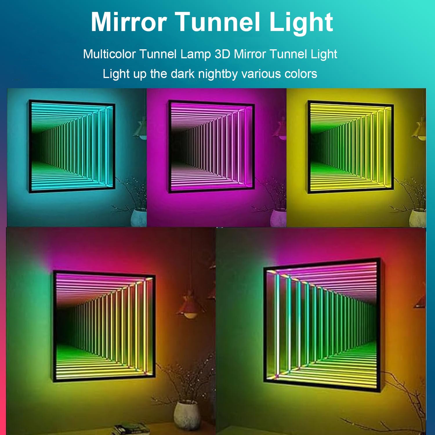 Jednostronna lampa tunelowa z lustrem nieskończoności, lampka nocna LED 3D, aplikacja i pilot zdalnego sterowania, oświetlenie sensoryczne do domu, biurka, salonu, na imprezę, 50 cm