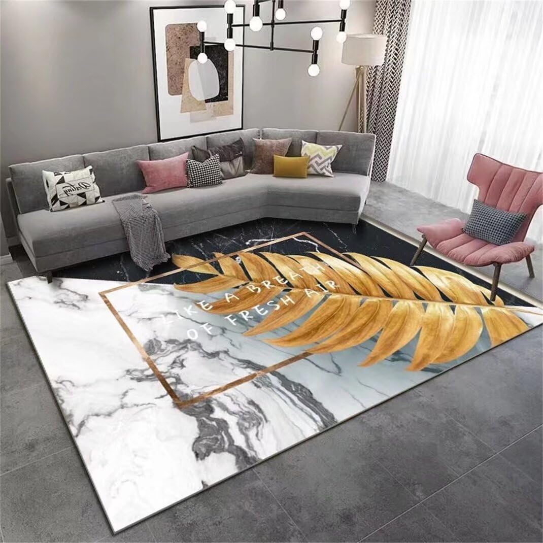 Grand tapis de salon moderne motif feuilles gris foncé 160x200cm pour salle à manger