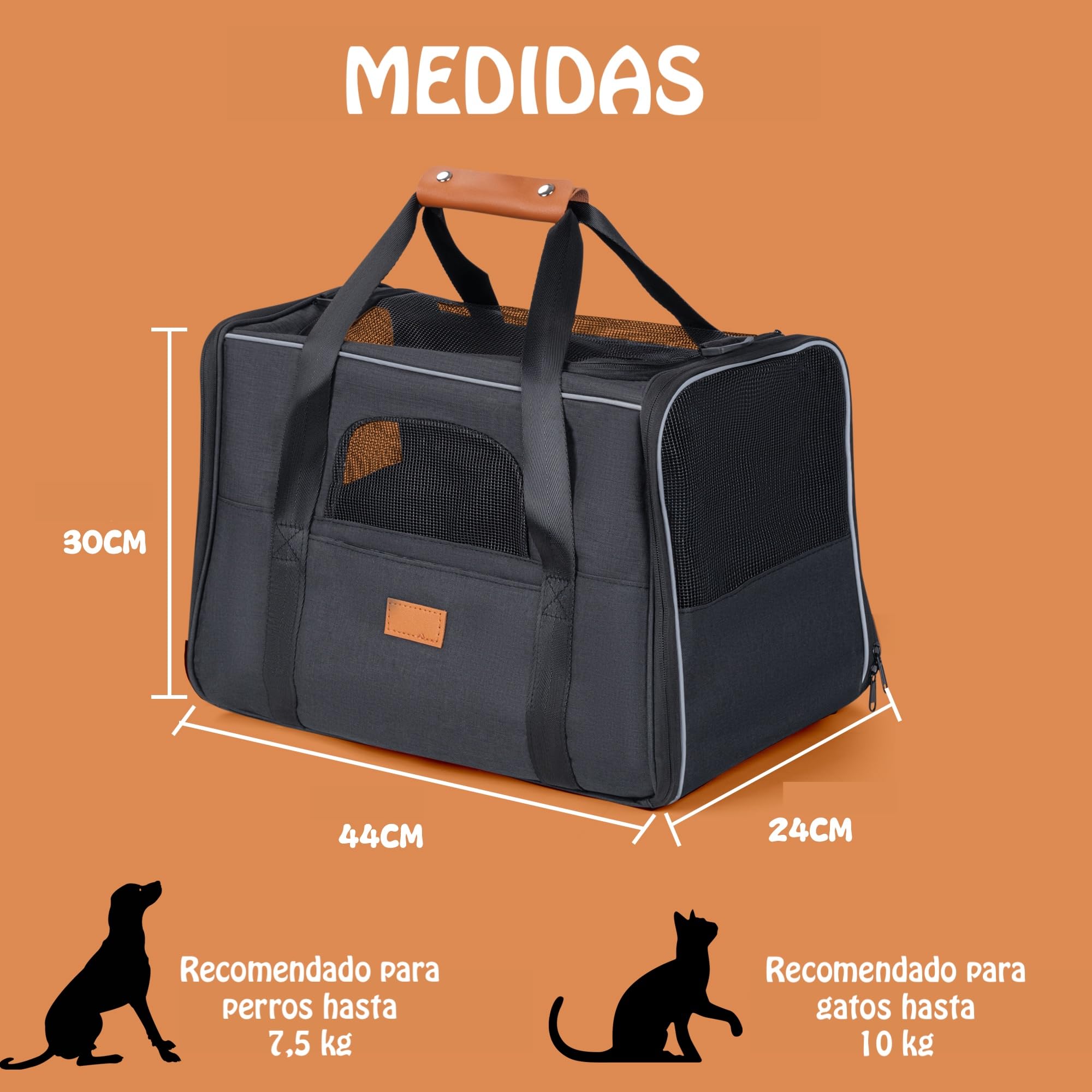 Transportin Perros y Gatos. Bolsa de Transporte Viaje Transpirable Mascotas. Bolso con colchón. Tres Puertas. Medidas 12x44x24cm. Aprobado por Las aerolíneas. Paseos, avión, Coche, Tren, Ciudad.