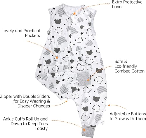 Miniatura 3 de Saco de dormir para niños pequeños, saco de dormir con pies, saco de dormir para caminar, saco de dormir con piernas, 0.5 tog