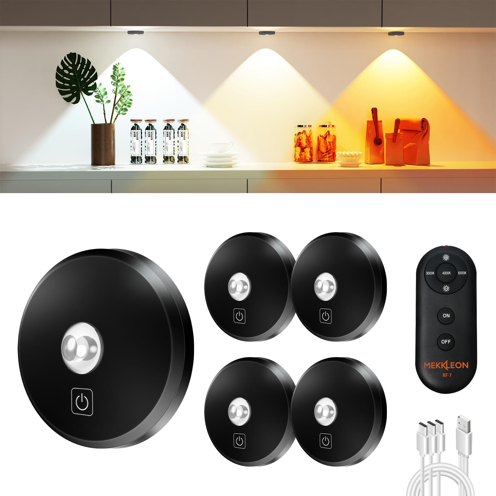 MEKKLEON vitrinenbeleuchtung led kabellos mit Fernbedienung, Aufladbar LED Spots Akku