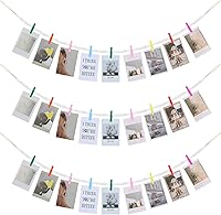 Vista 11 de KLOGTSIND Decoración de pared para colgar fotos, 3 piezas, guirnalda de cuentas de madera bohemia, marco de fotos con 9 clips de madera