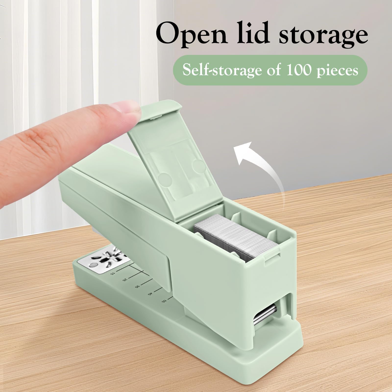 Grapadora giratoria de brazo oscilante, capacidad de 25 hojas, grapadora de escritorio giratoria de 360 grados con 100 grapas, grapadora antideslizante para oficina, verde