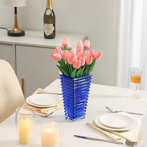 Miniatura 6 de MCMCNCUIU Jarrón de cristal, jarrón de vidrio azul, jarrón de vidrio resistente, jarrones para centros de mesa, florero grande, jarrón de vidrio