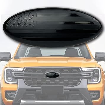 7 Inch Oval Black American Flag Front Rear Grille Tailgate Emblem Adhesive Tape Sticker Badge Compatible with Ford Escape Excursion Expedition F150 F250 F350 Replacement 6.9", Black