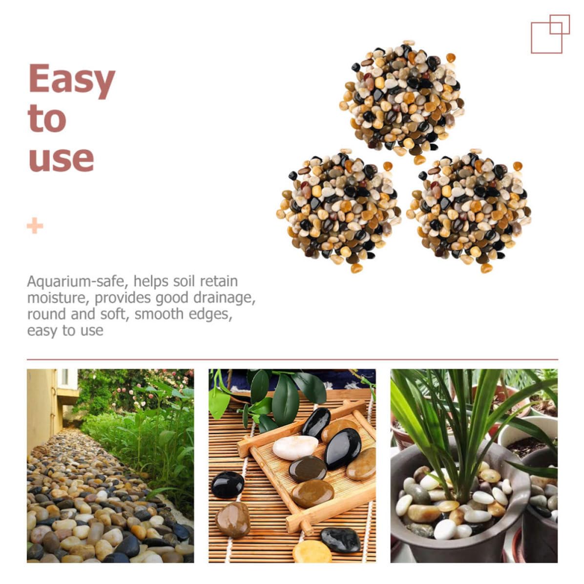 Veemoon 3 Paquets Galet Décoratif en Pierre, Petits Cailloux Ronds, pour Aquarium et Jardin, Remplisseur de Pot de Fleurs, Drainage, Bords Lisses