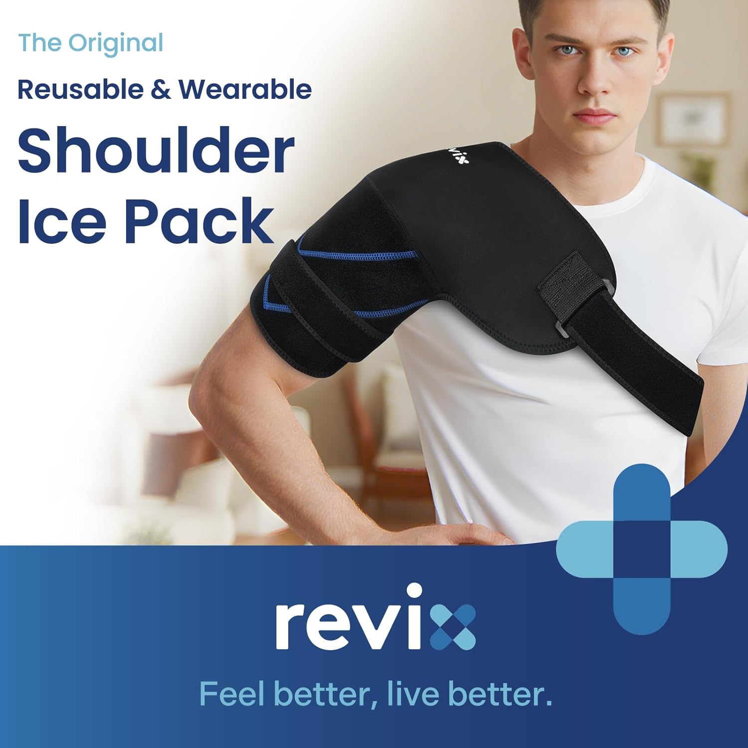 REVIX Large Shoulder Ice Pack Wrap, 2 Gel Packs+1 Shoulder Brace for Rotator Cuff and Arm, Reusable Gel Cold Therapy Wrap for Discomfort Relief & Muscle Relaxation, Easy to Wear & Remove