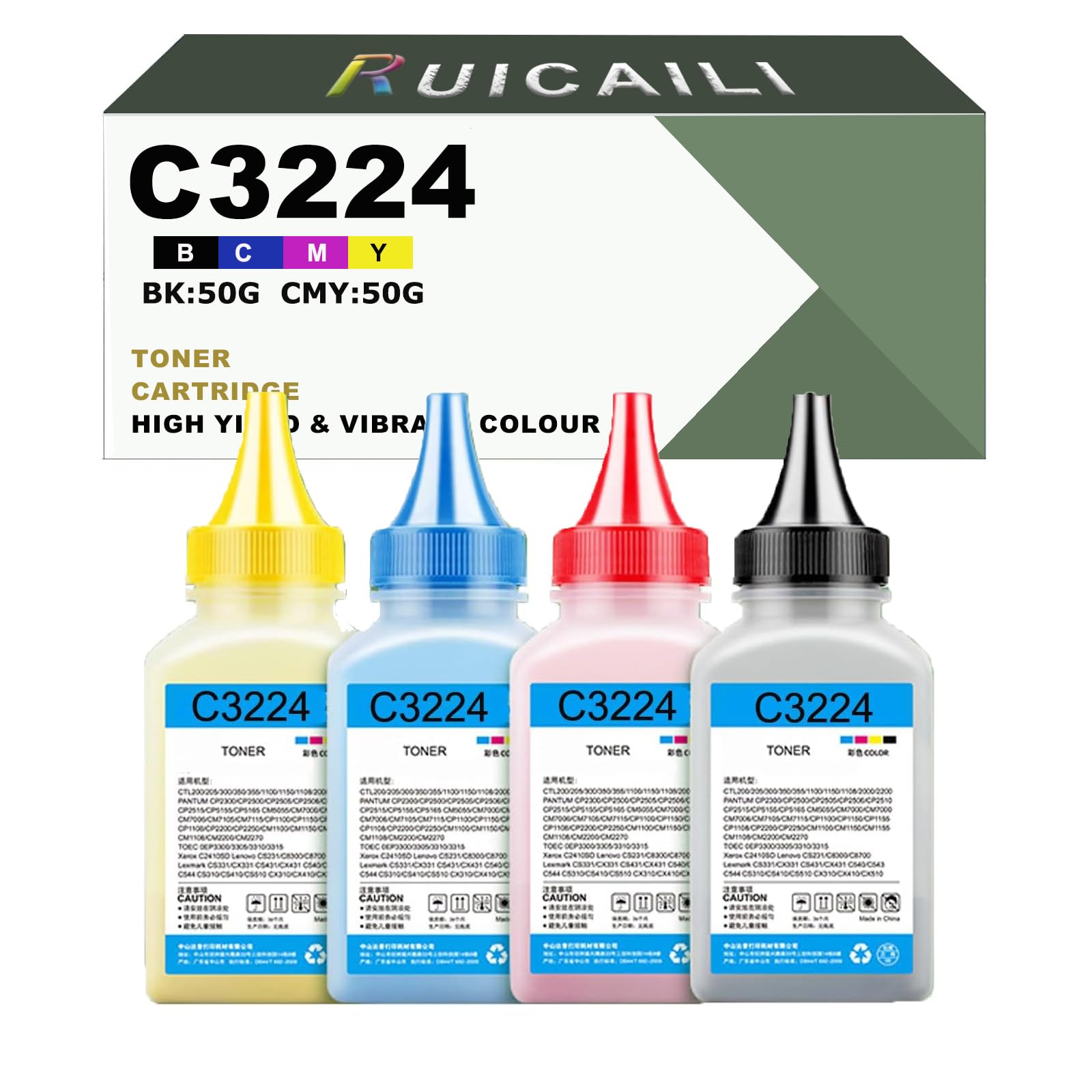 Recharge De Toner Universelle Poudre de Toner Noir Cyan Magenta Jaune Compatible pour Lexmark C3224 C3226 C3210K0 C3210C0 C3210M0 C3210Y0 Toner pour C3224dw C3326dw C3426dw MC3224adwe,4 Pack