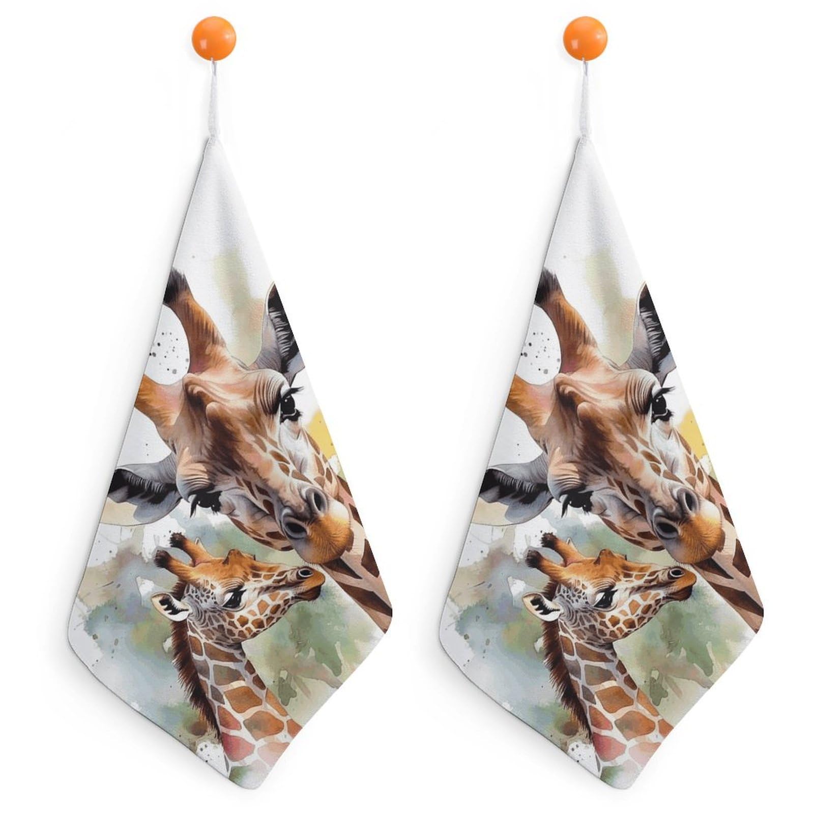 QMNLKH Watercolor Deer Giraffe Hand Towels for Kitchen, Quick Dry Hanging Hand Towels with Loops, Absorbent Hand Towel for Bathroom, Square Soft Microfiber Towels for Gym, 11.8inch 2PCS