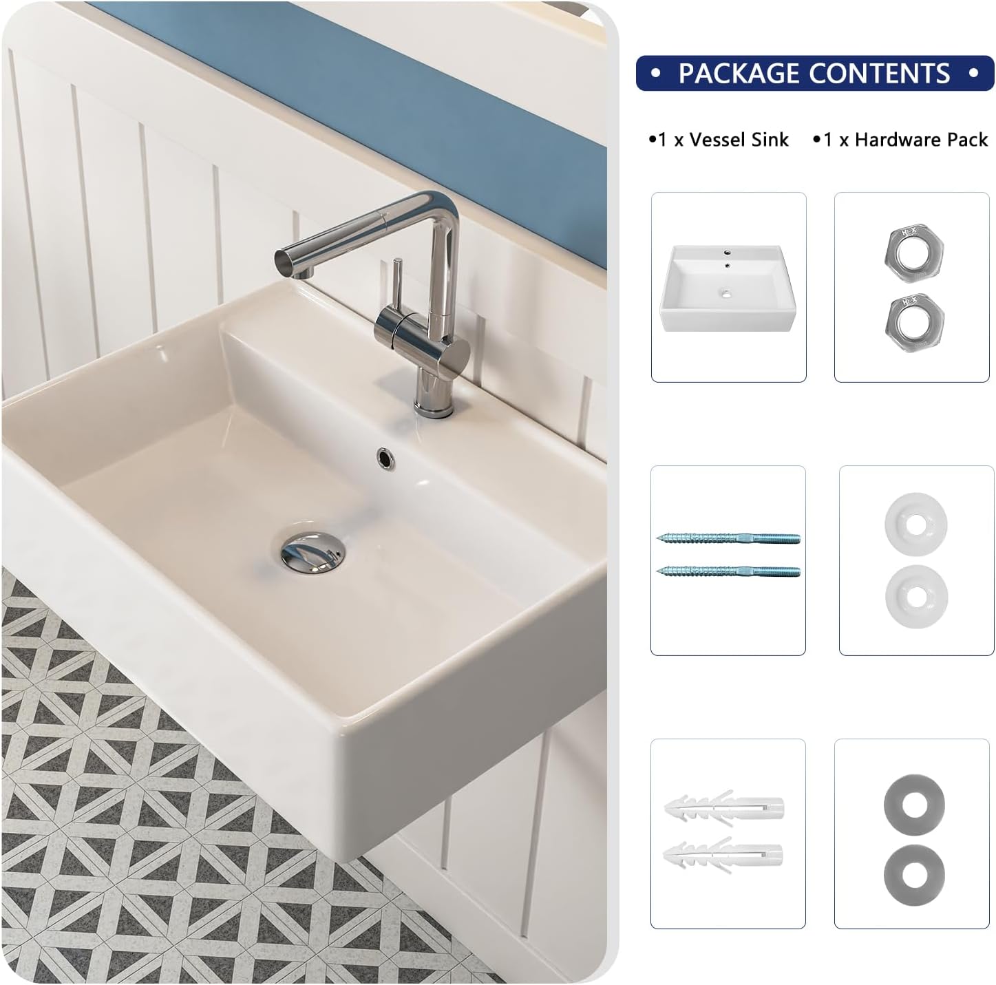 23'' White Ceramic Rectangular Wall-Mount Bathroom Sink