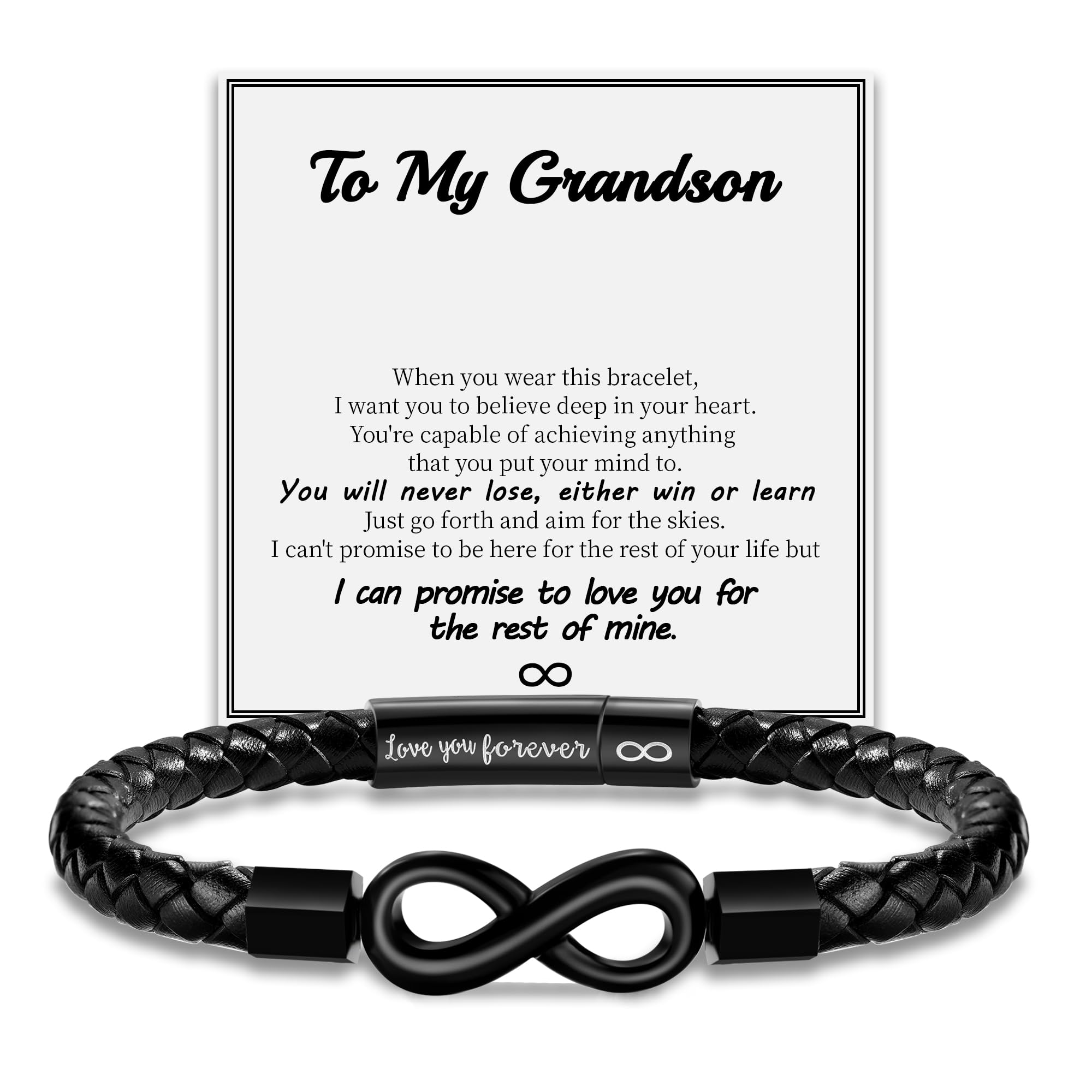 Leather Bracelet Gifts for Men, To My Son Bracelet Fathers Day Bracelet Gifts Dad Grandpa Love You Forever Engraved Birthday Valentines Graduation Gift Infinity Knot Jewelry