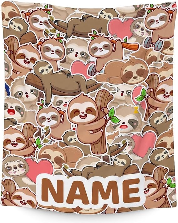 Mercuryelf Custom Sloth Throw Blanket - Soft, Fuzzy & Warm - 40x50 Inches Flannel Blankets for Travel, Office - Brown Novelty Throws Gift for Kids