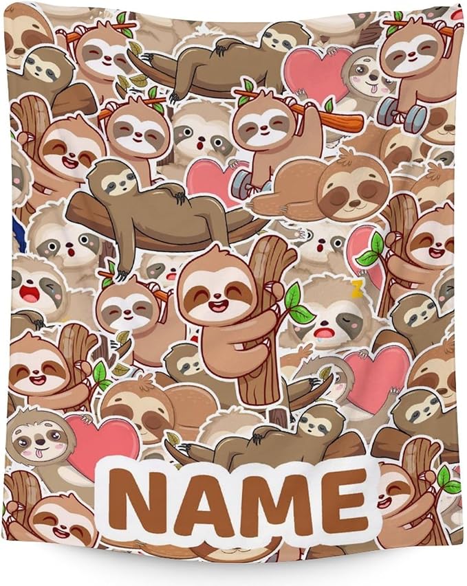 Mercuryelf Custom Sloth Throw Blanket - Soft, Fuzzy & Warm - 40x50 Inches Flannel Blankets for Travel, Office - Brown Novelty Throws Gift for Kids