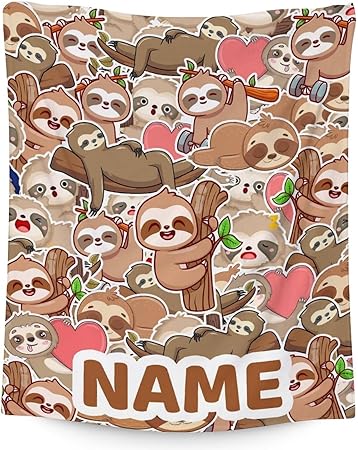 Mercuryelf Custom Sloth Throw Blanket - Soft, Fuzzy & Warm - 40x50 Inches Flannel Blankets for Travel, Office - Brown Novelty Throws Gift for Kids