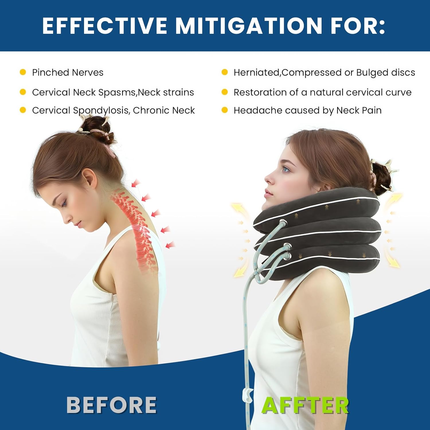 Cervical Neck Traction Device for Home Use Pain Relief,Neck Stretcher,Inflatable Support Neck Brace Adjustable,Neck Stress Relief&Relaxation Metal Valve TPU Liner with Air-Tightness(Dark Gray)