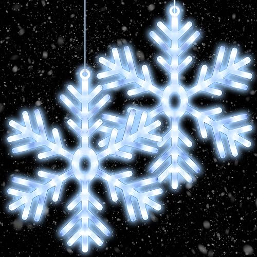 Juego de 2 luces LED de copo de nieve de 24 pulgadas, decoraciones de copo de nieve grandes de Navidad, luces colgantes de copo de nieve iluminadas