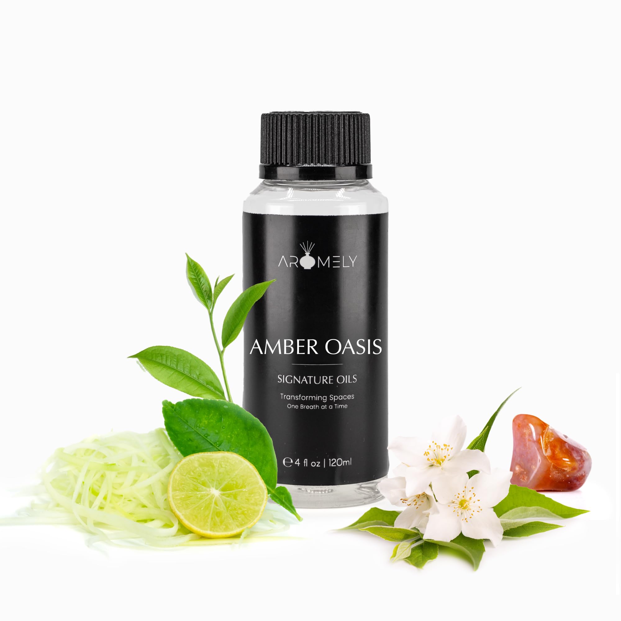 Aromely Diffuser Oil Amber Oasis a Sophisticated Blend of Green Tea, Orange, Lemon Zest, Lemongrass, Jasmine, Lily, Amber and Musk Creating an Exquisite Fragrance for Scent Diffusers (120ml)