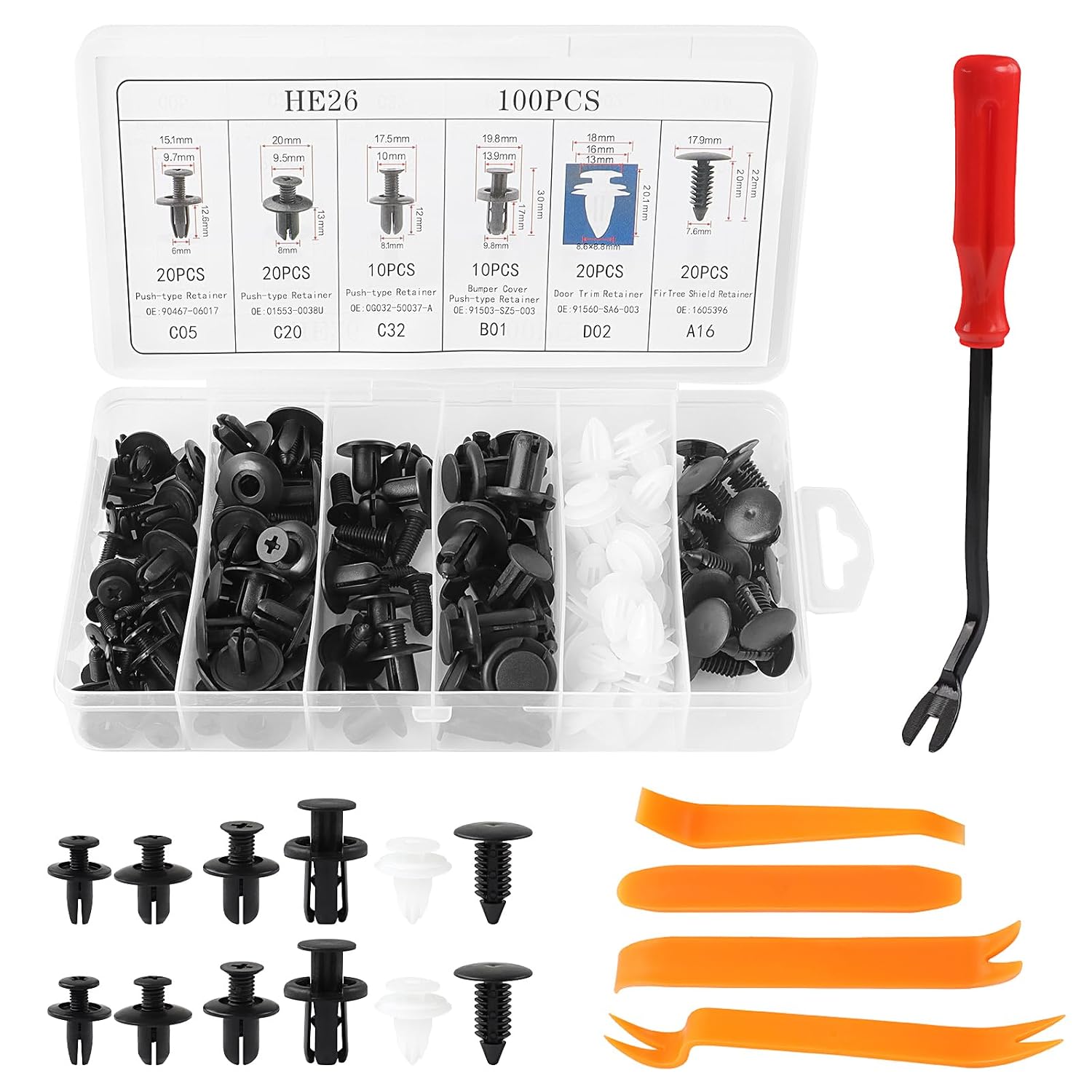 100PCS Universal Befestigungsclips Auto 6-9.8 mm Auto Befestigung Clips mit Entfernungswerkzeug Auto Clips Spreiznieten f r Autos/T rverkleidung Scheibe/Sto stange/Kotfl gel