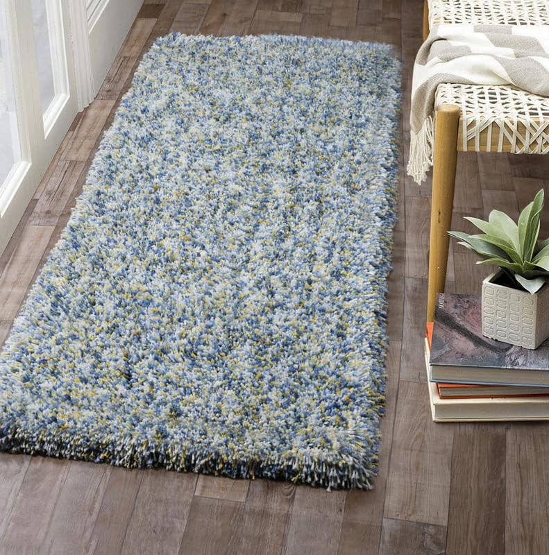 Image of FIASCO Tie Dye Shaggy Carpet Bedside Runner 2 Inch Pile Height Back in Canvas for Bedroom, Kids Room, Guest Room Microfiber Soft Plush Fluffy Shaggy Carpet | 1.5x4 Feet Yellow Ivory Mix