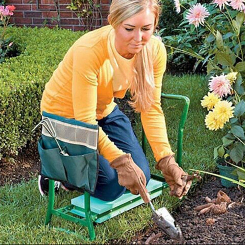 Sedile da Giardino Pieghevole 3in1 con Maniglie e Borsa per Attrezzi Sedile Imbottito, salvaspazio, sedili da Lavoro da Giardinaggio, Verde