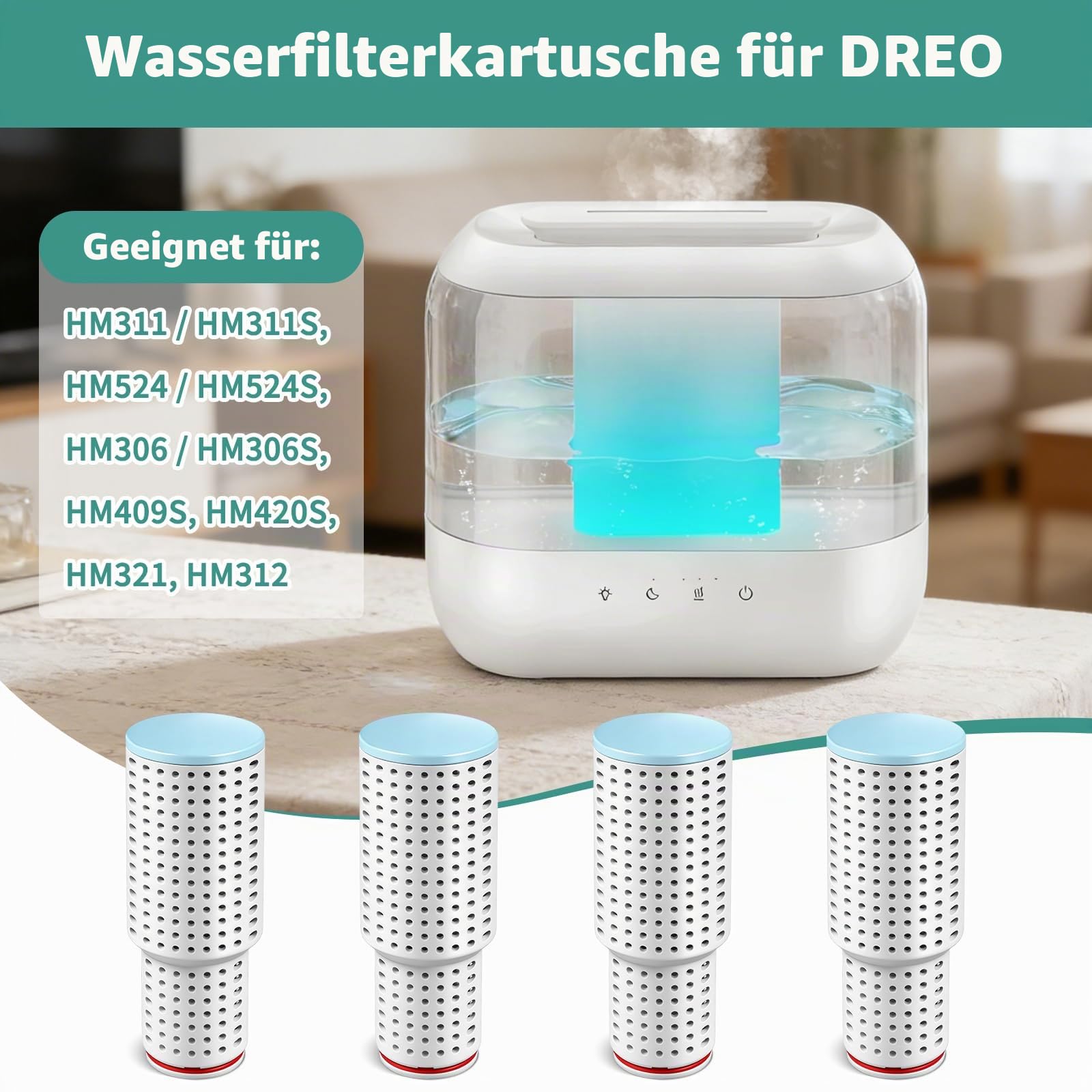 Wasserreinigungspatrone passend für DREO HM311 / HM311S, HM524 / HM524S, HM306 / HM306S, HM409S, HM420S, HM321, HM312 Luftbefeuchter-Ersatz, 150 Liter Clean Mist Demineralisierungskartusche