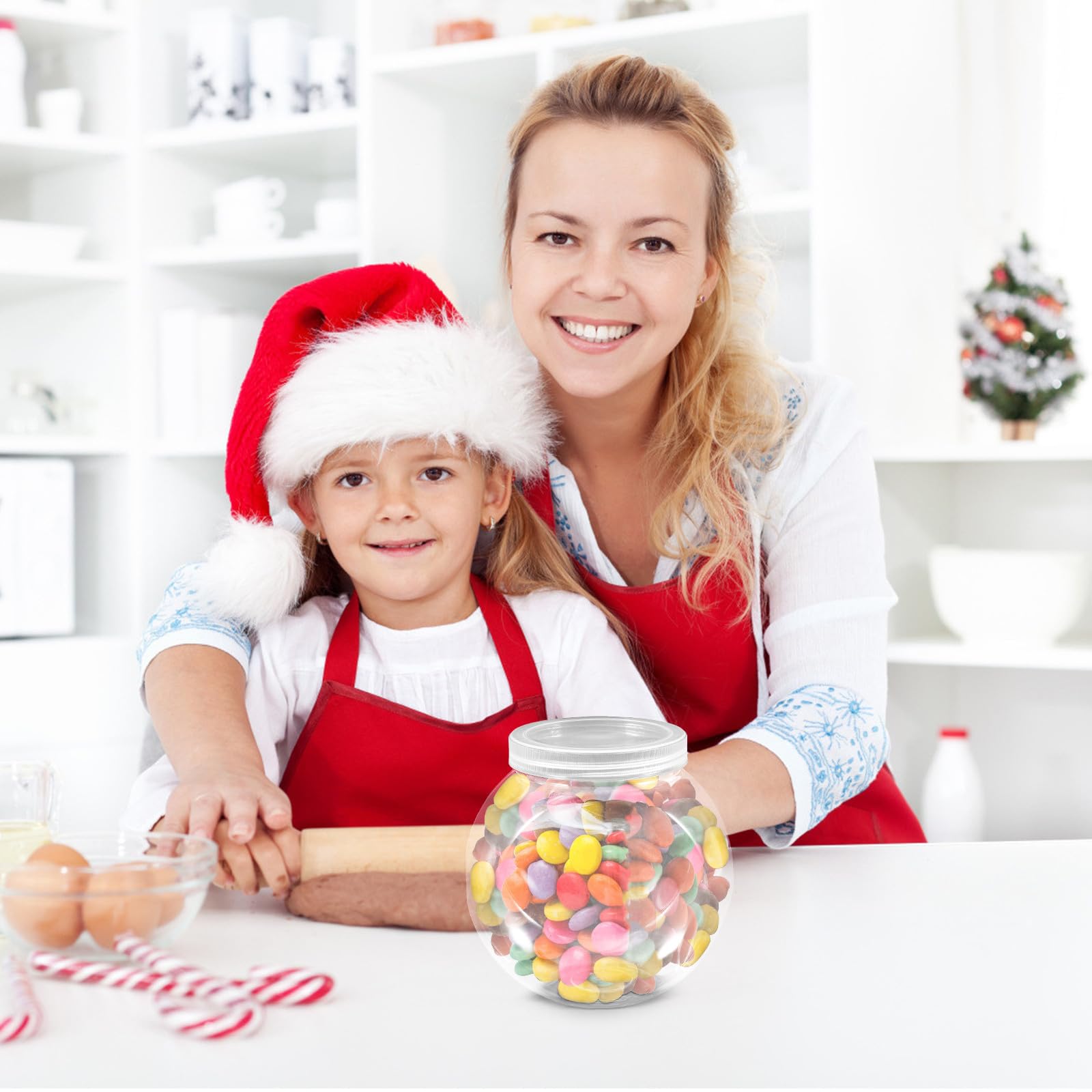 LALAFINA Set di 3 Barattoli Rotondi per Biscotti in Pet Trasparente Bianco da 1500ml Coperchio, Contenitori Multifunzionali per Dolci e Snack, Design Semplice e Pratico