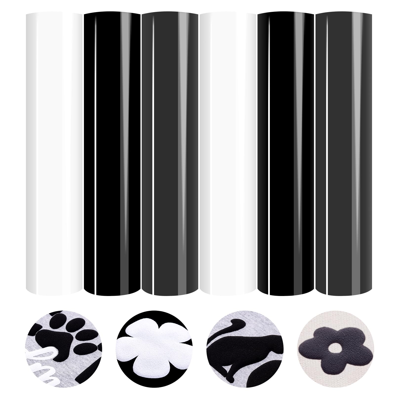 Grey Puff Vinyl Heat Transfer -12'' x 10''6 Sheets Black and White 3D Puff HTV Iron On Vinyl Puffy HTV Puff Heat Transfer Vinyl for T-Shirts