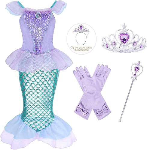 Eledobby Mermaid Costume for Little Grils Princess Ariel Costumes Halloween Mermaids Dress Up Cosplay Brithday Party Outfits