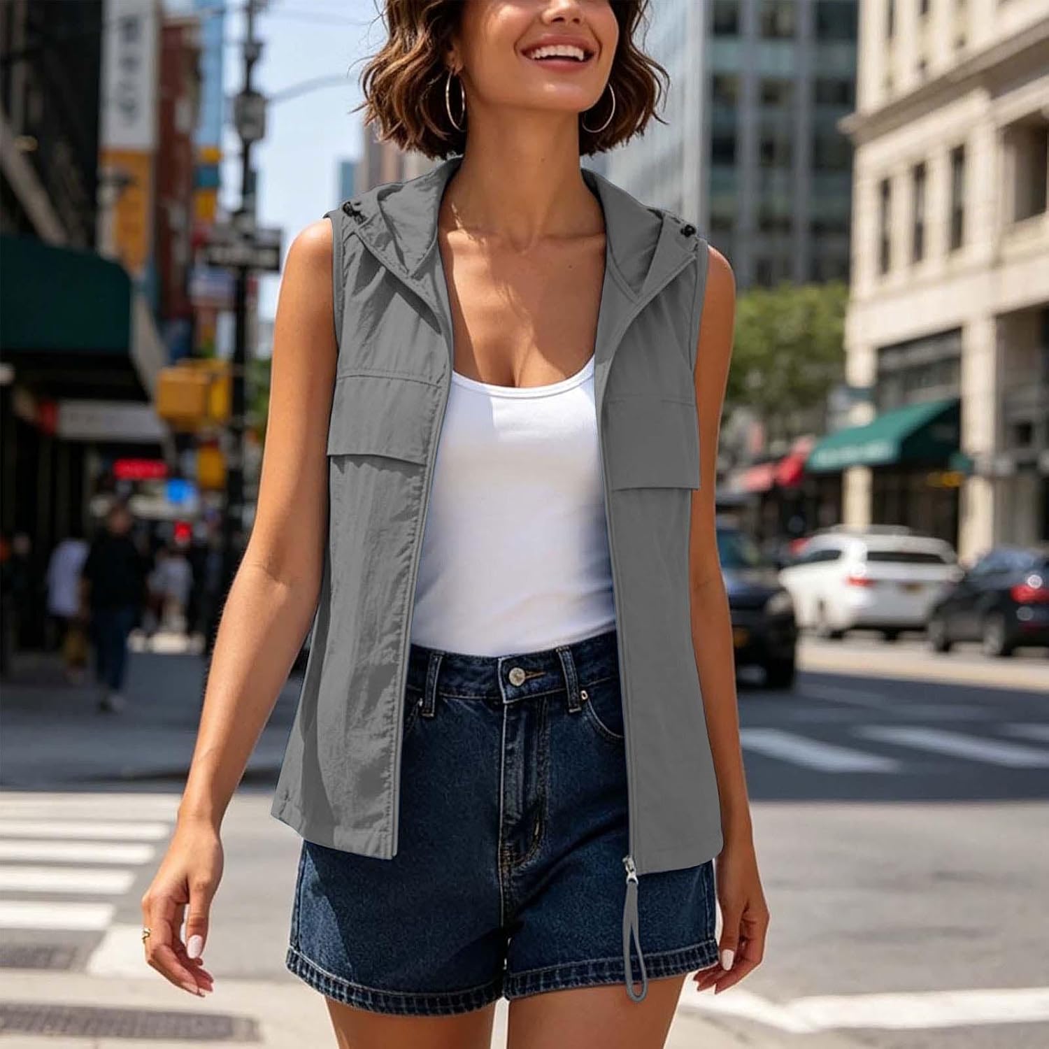 Women's Hooded Zip Up Vest Lightweight Sleeveless Outdoor Sportswear | Waistcoat Women Womens Long Vest Plus Size Tweed Jacket Green Sleeveless Cardigans For Blazer Dress Flannel Shirts