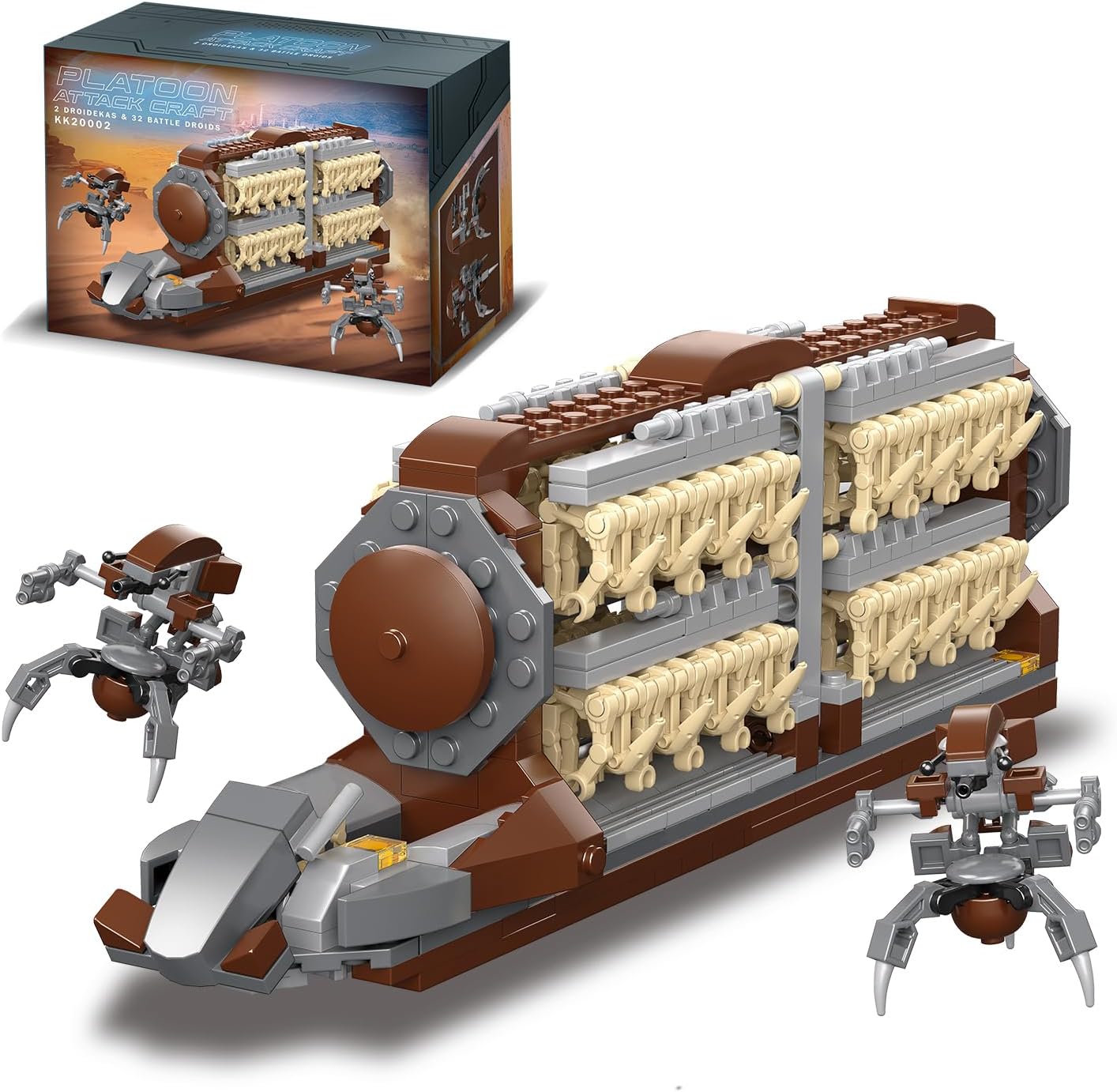 Battle Army Clone Platoon Attack Craft Building Set, 32 PCS Battle Soldiers Figures with Weapons, Troop Carrier Building Toys with 2 Droidekas for Adult, 537 PCS