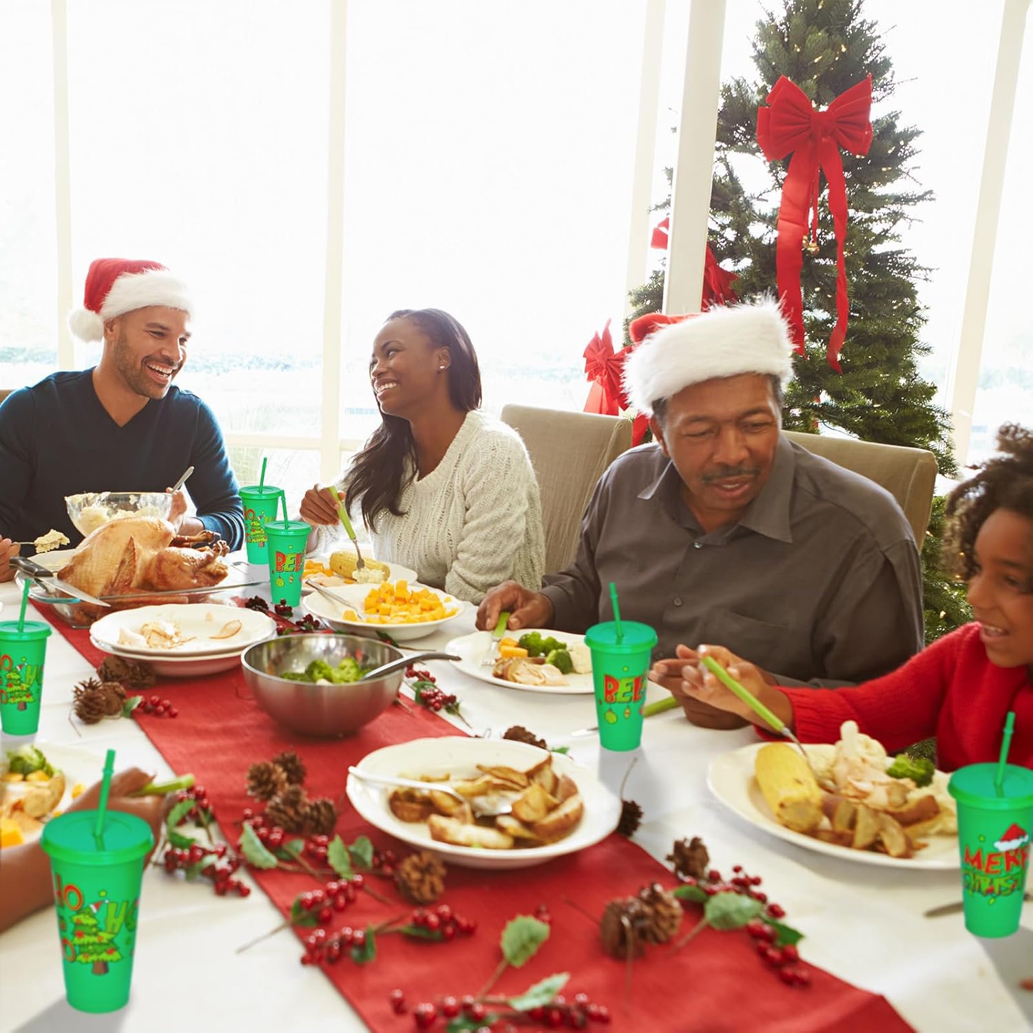 Cinrobiye 12 PCS Christmas Party Favors Xmas Plastic Cups with Lid Straw 24 oz Reusable Plastic Drink Cups Bulk Water Bottle Coffee Mug for Winter Holiday Party Supplies Classroom Gifts (12, Green) - Image 7