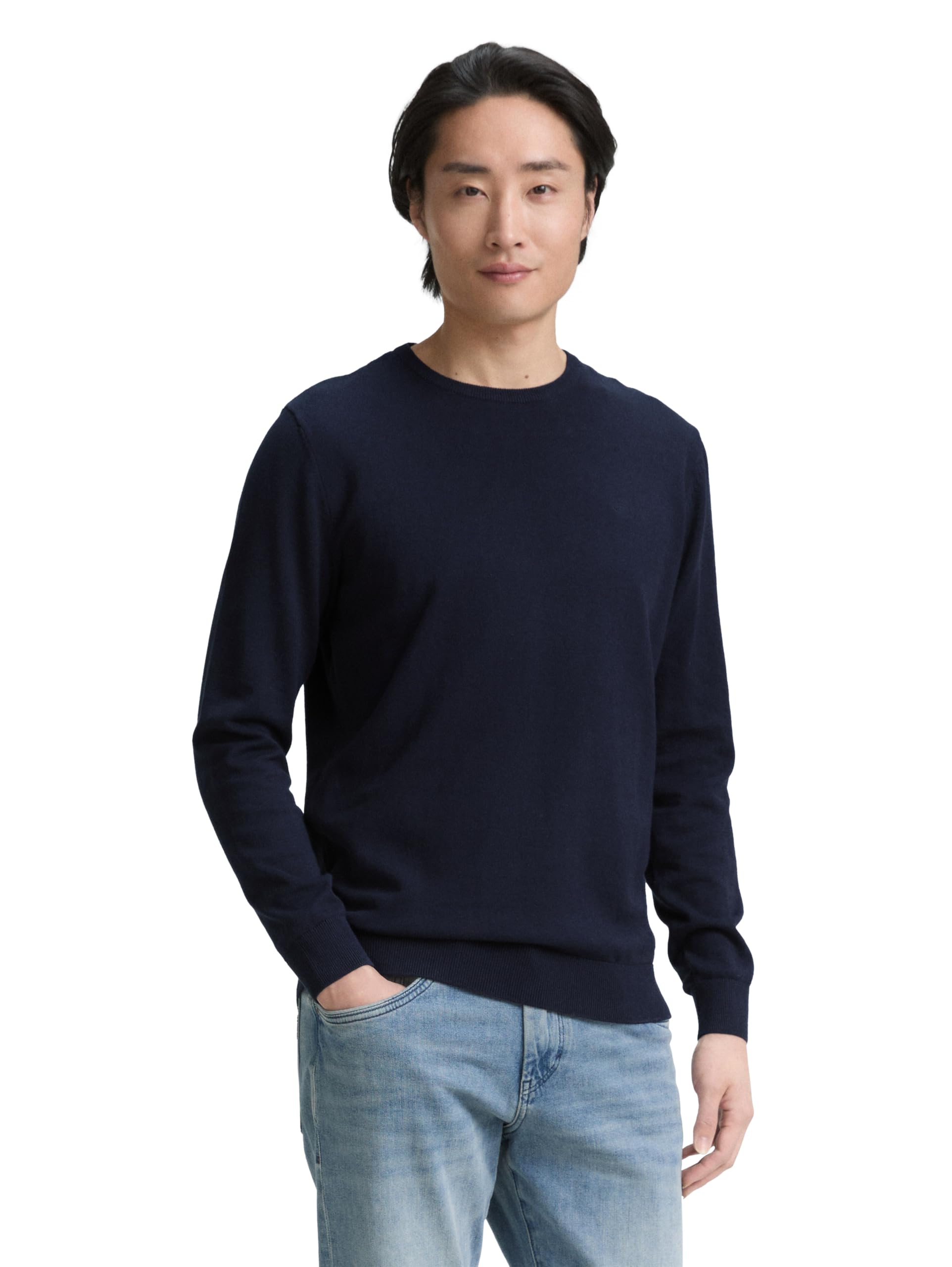 TOM TAILOR Men's Sweater 202212 Strickpullover Crewneck, 13160 - Knitted Navy Melange, L