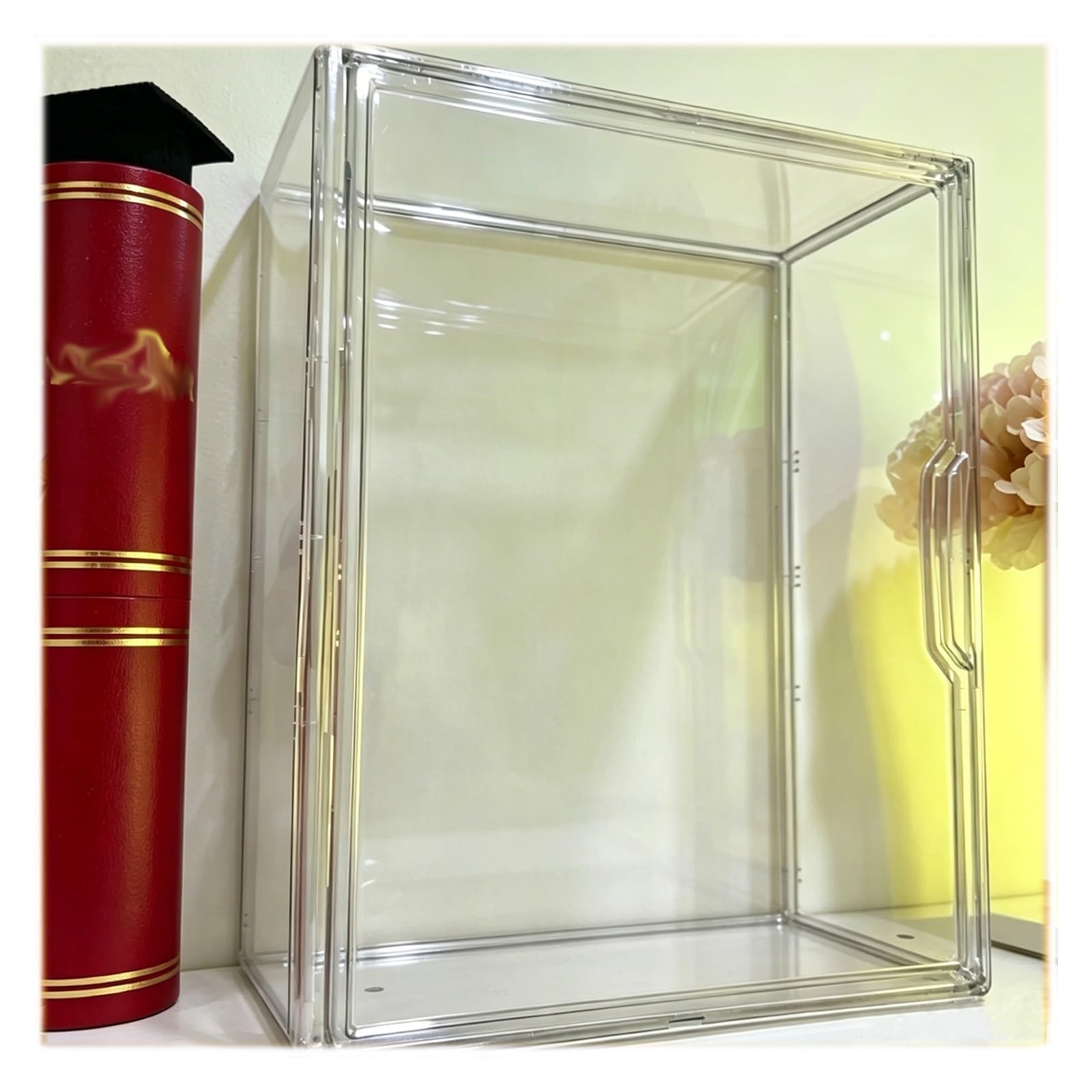 Teca Plexiglass Vetrina Trasparente in Acrilico Vetrina con Protezione Antipolvere, Scatola da Collezione Cubica in Acrilico Impilabile con Porta Magnetica(A)